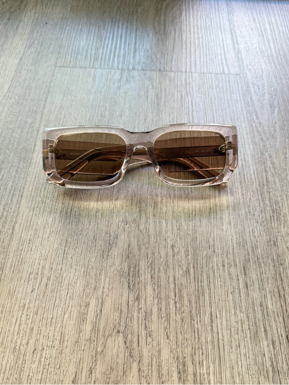 quay australia tell me more doe tan clear modern rectangle retro y2k sunglasses
